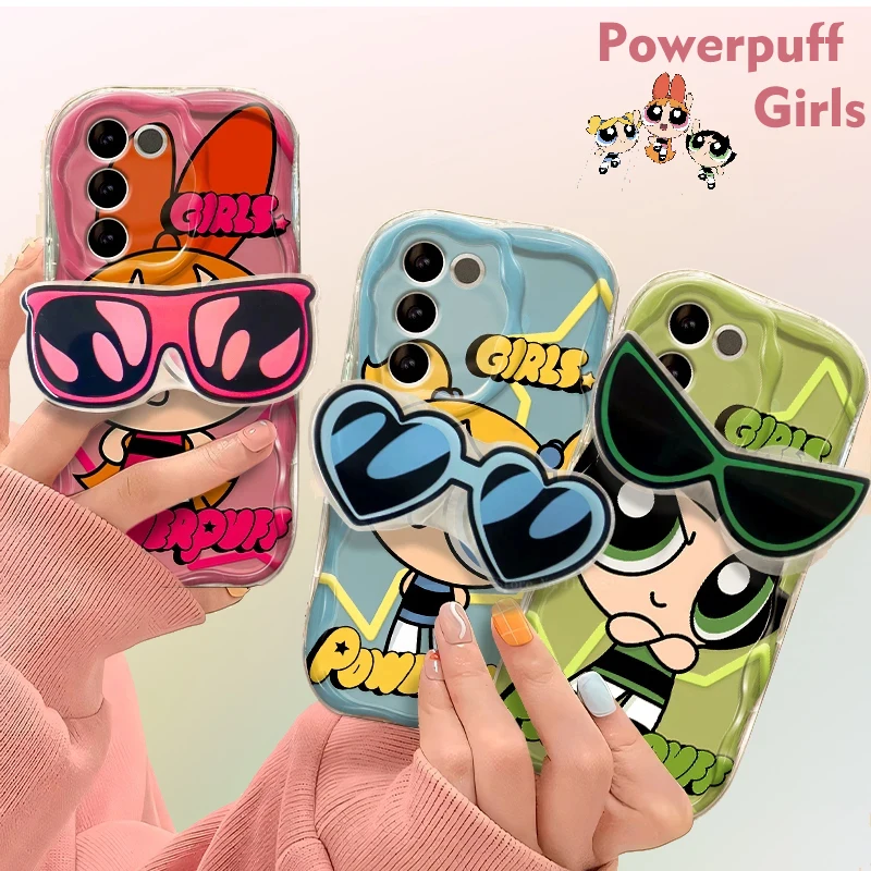 Cute Powerpuff Girls Glasses Holder Case For Samsung Galaxy S23 S22 Ultra S21 S20 FE A14 A24 A25 A23 A33 A53 A34 A54 Soft Cover