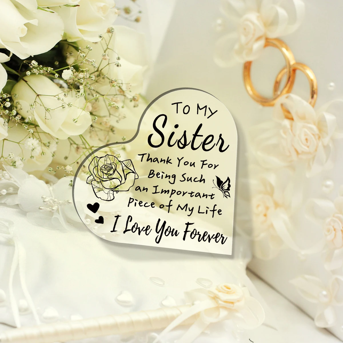 1PC Thank You Gift for Sister Clear Acrylic Plaque Sign Keepsake Room Office Decoration Cute Birthday Christmas Gifts for Sister