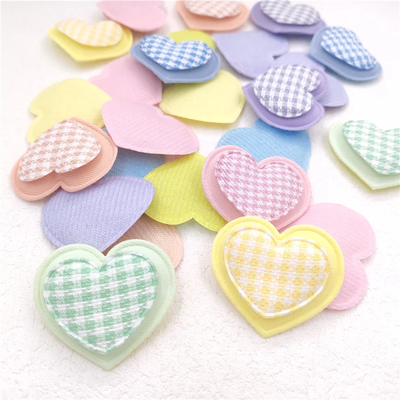 40 pz/lotto 4*3.5CM Lattice Appliques imbottite a cuore a due strati per bambini fatti a mano fai da te copricapo accessori per abbigliamento toppe