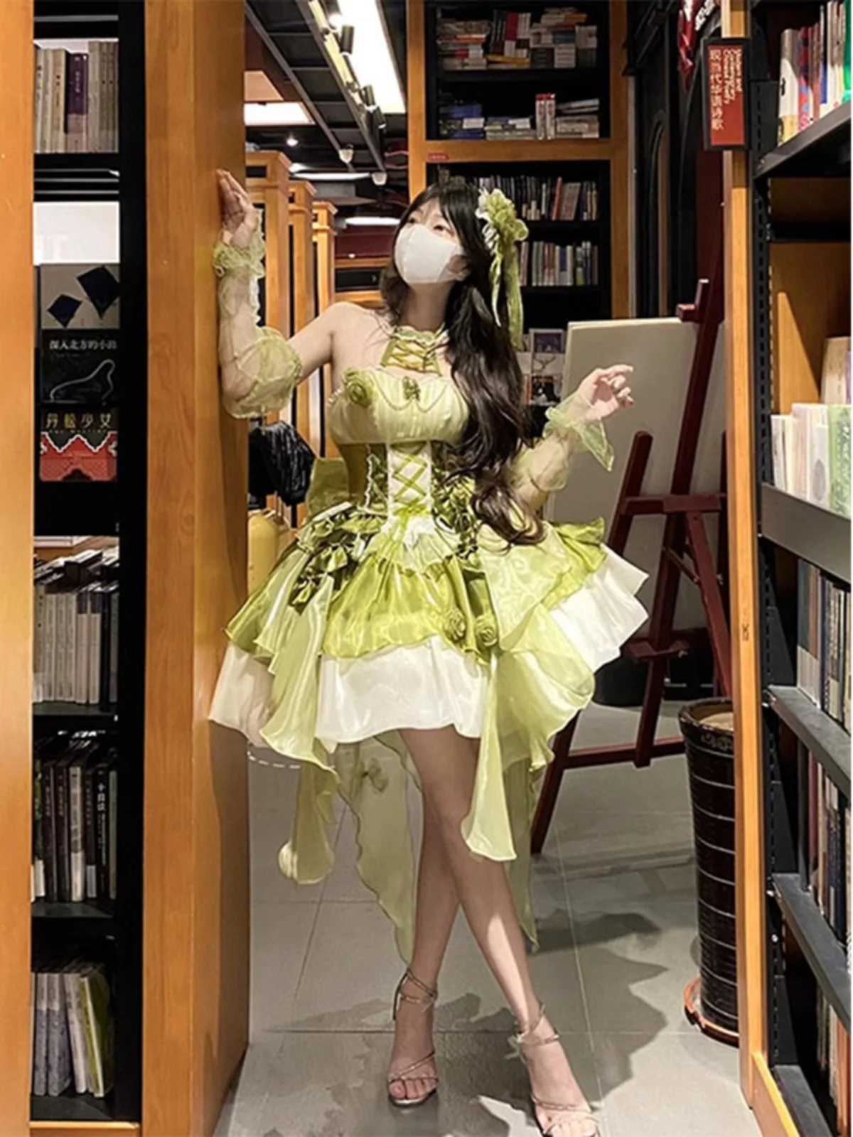 Camellia Skrit Cos Lolita Dress Pure Desire Skirt Green Skirt Hanging Neck Lolita Cos Princess Dress Beauty Style Sling Dress