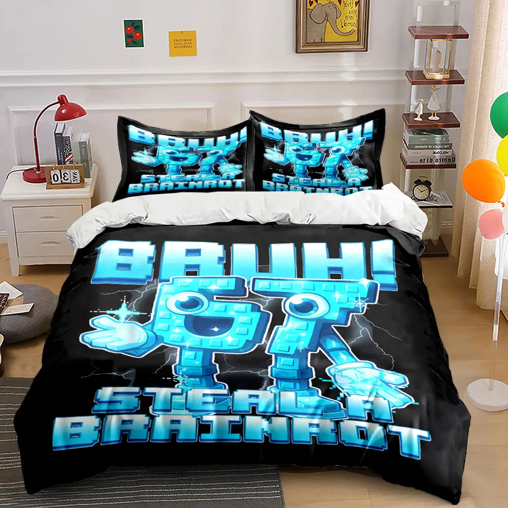 Various Size Funny 67 Element Bedding Set 3Pcs, Soft Microfiber, 1 Duvet Cover + 2 Pillowcases for Gamers Teens, Free Shipping