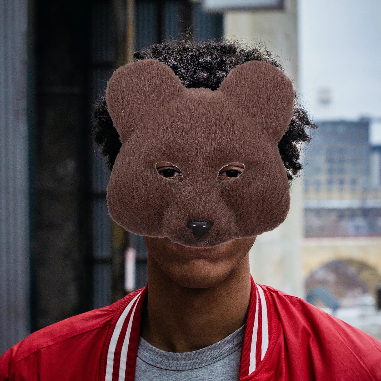 

Маска медведя для Хэллоуина, костюм для косплея, полнолицевая маска животного для вечеринок, реалистичные уши бурого медведя, удобная и легкая.