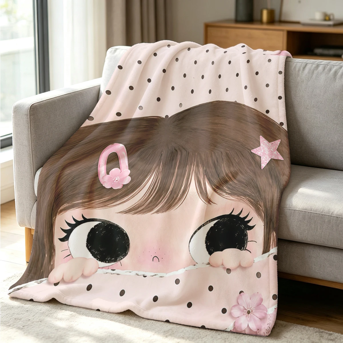 Pink Girl Flannel Blanket Warm Soft Halloween Christmas Couch Warm Cozy Decorative Decor Gift for All Season