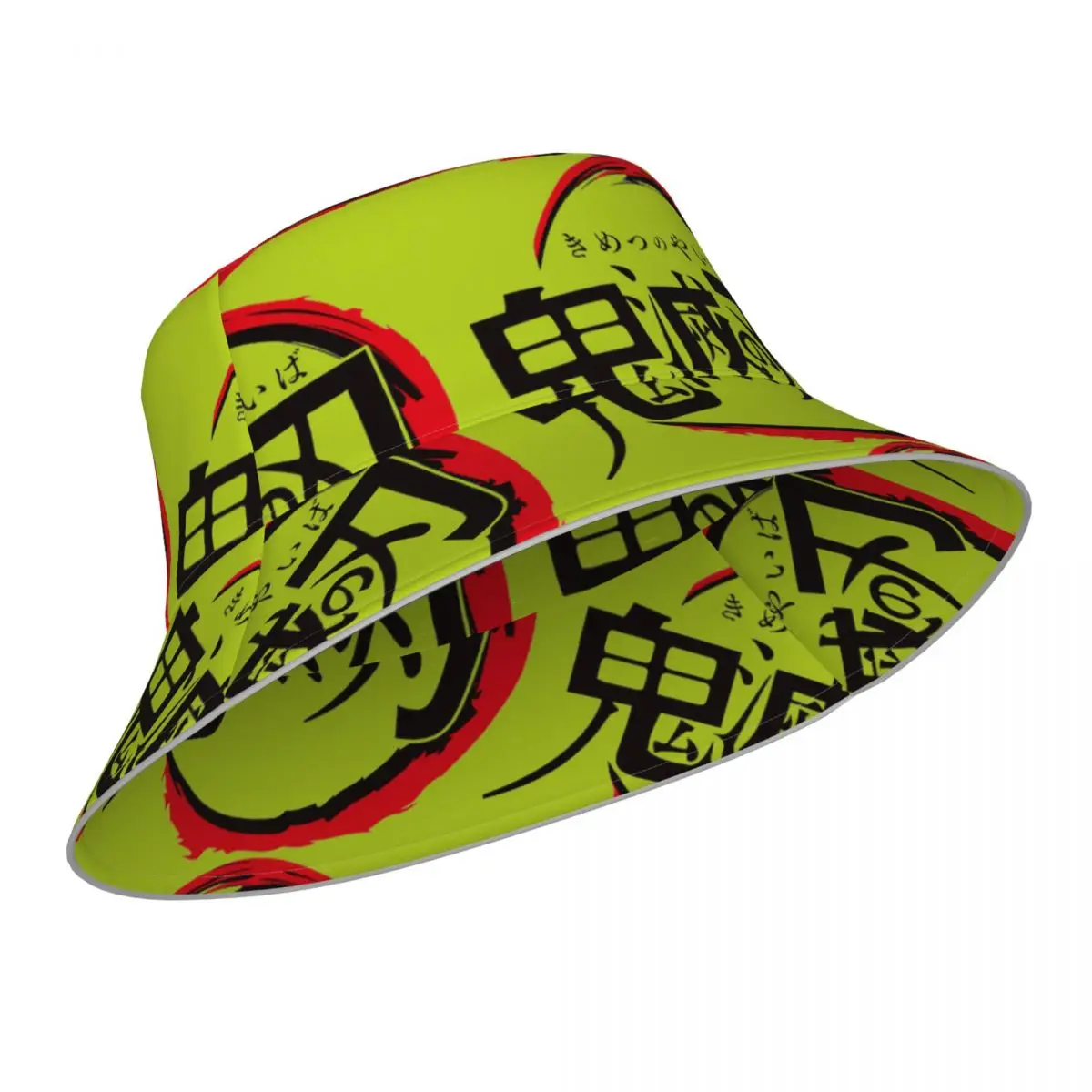 Demon Slayer Logo Reflective Bucket Hat Kimetsu no Yaiba Reversible Hiking Fisherman Hats Classic Custom Sun Hat