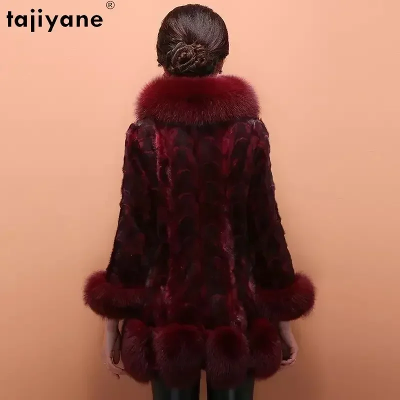 Tajiyane Real Fur Coat Women Winter Mink Fur Jackets for Women 2023 New Fashion Fox Fur Collar Women Mink Fur Coats Mid-length