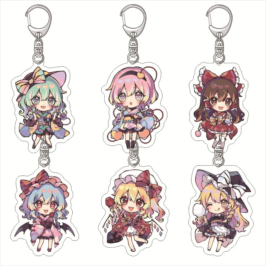 Anime 6cm Touhou Project Hakurei Reimu Kirisame Marisa Cosplay Costume Pendant Props Acrylic Keychain Keyring Xmas Gift