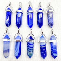 Natural Stone Quartz Crystal Agates Pillar Tiger eye Charms Chakra Pendant For Diy Jewelry Making Necklace Accessories 24pcs