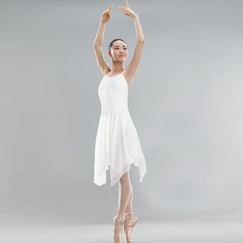 المرأة غنائية الحديثة السباغيتي فستان بحزام الباليه ملابس رقص الجمباز للكبار تنانير الرقص الغنائية مع بطانة أمامية ناعمة Dancewear