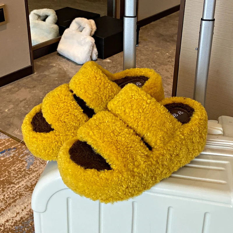 

Fur Women Slippers Flats Platform Shoes Casual Fashion Snow Boots 2025 Autumn Sandals New Brand Short Plush Comfort Mujer Botas