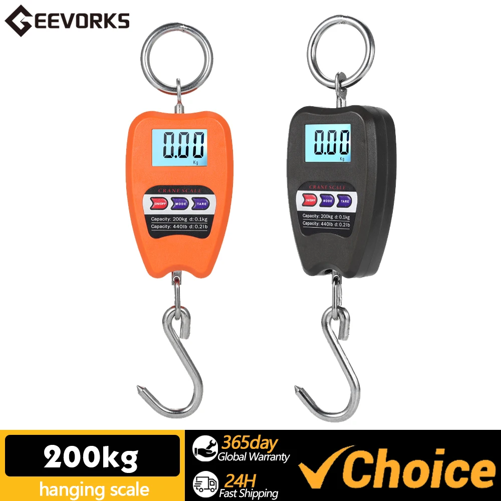 440lb Digital Hanging Scale with Accurate Sensors Handheld 200Kg Mini Crane Scale with Hooks