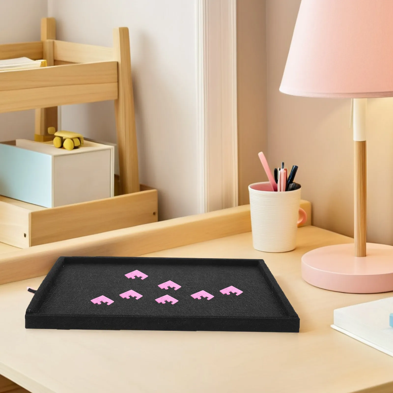 4 PCS Jigsaw Portable Puzzle Sorters Felt Tray Board and Storage Sorting Trays Stacking Black Organizer