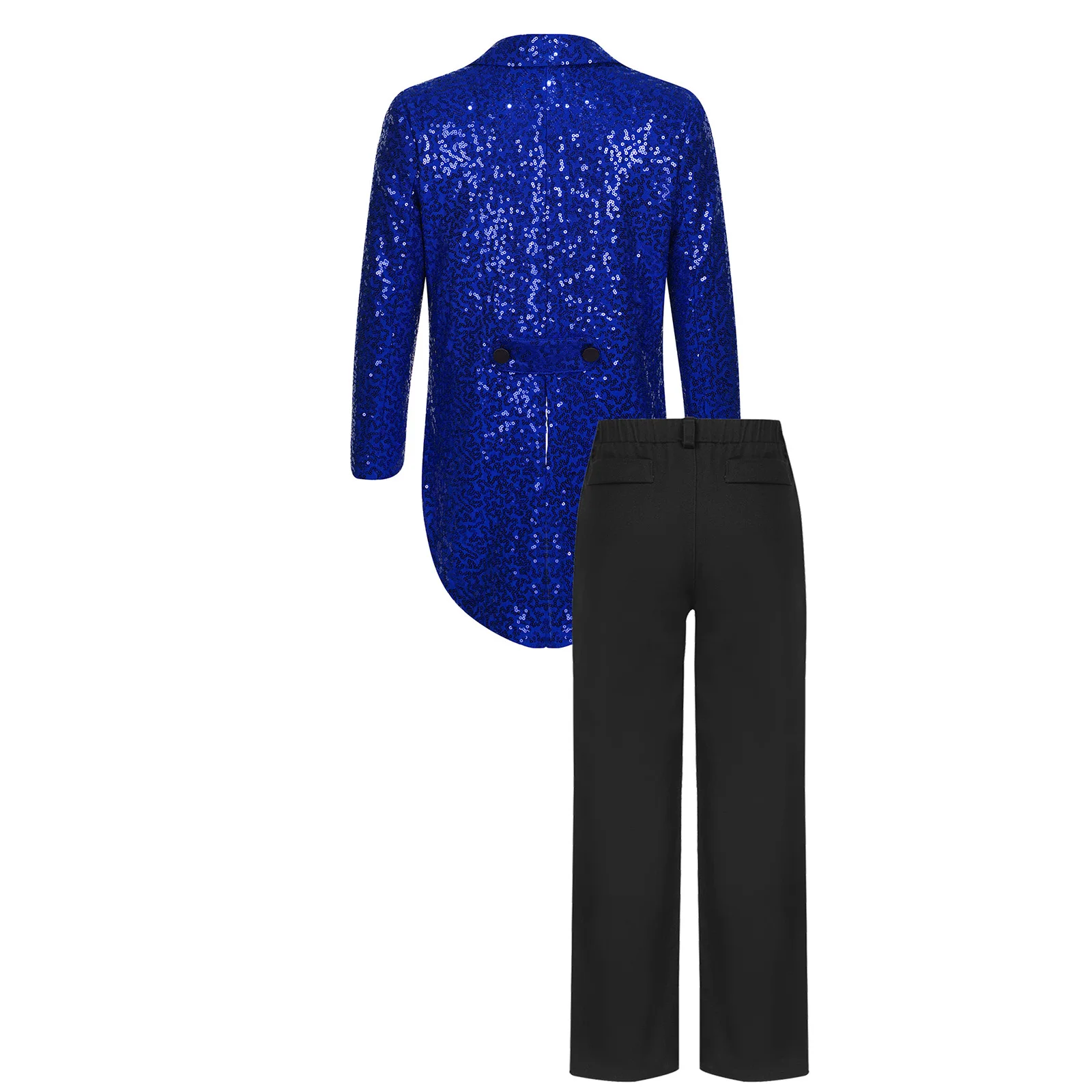 Kids Wedding Formal Party Suit Boys Long Sleeve Sequin Tailcoat Blazer +Long Pants Gentleman Tuxedo Outfit Magic Shows Costume