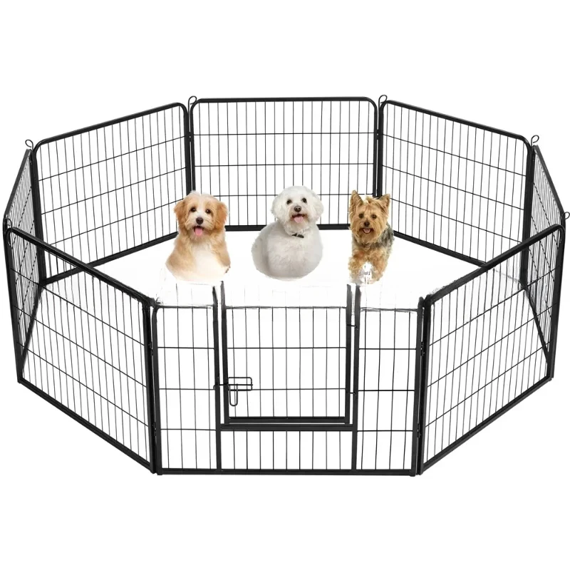 

24"H Heavy Duty Black Iron Dog Playpen, 8 Panels Pet Fence Playpen