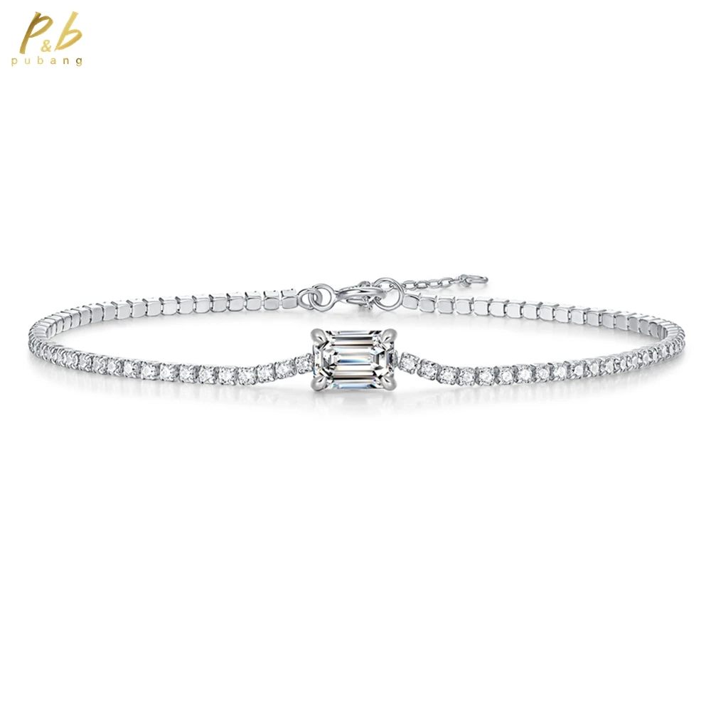 

PuBang Fine Jewelry, твердое серебро 925 пробы VVS1, изумрудная огранка, 5*7 мм, настоящий муассанит, бриллиант, драгоценные камни, браслет, подарок, оптовая продажа
