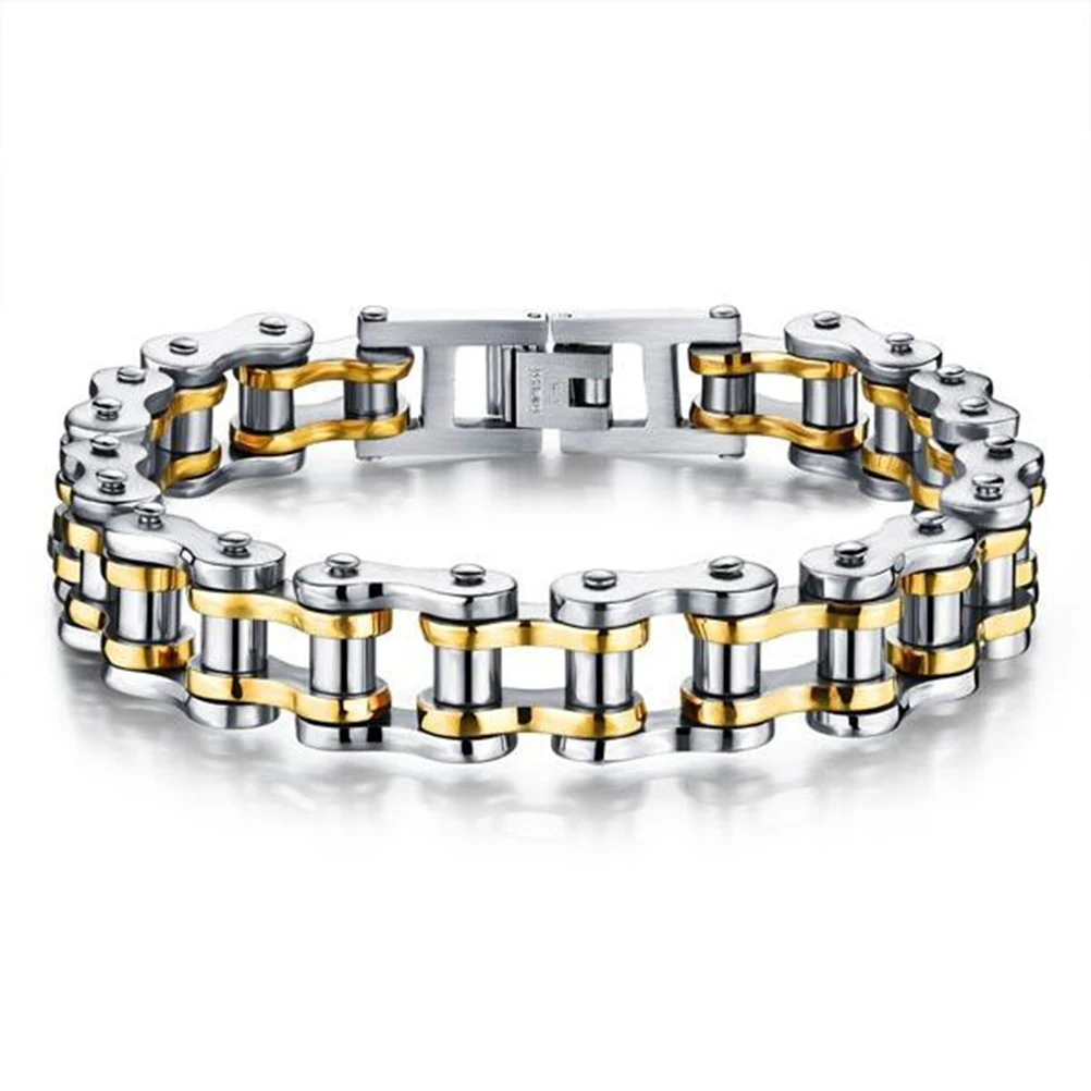

Mens Titanium Steel Biker Bracelet Motorcycle Chain Link Jewelry Durable Tarnish Resistant Heavy Duty For