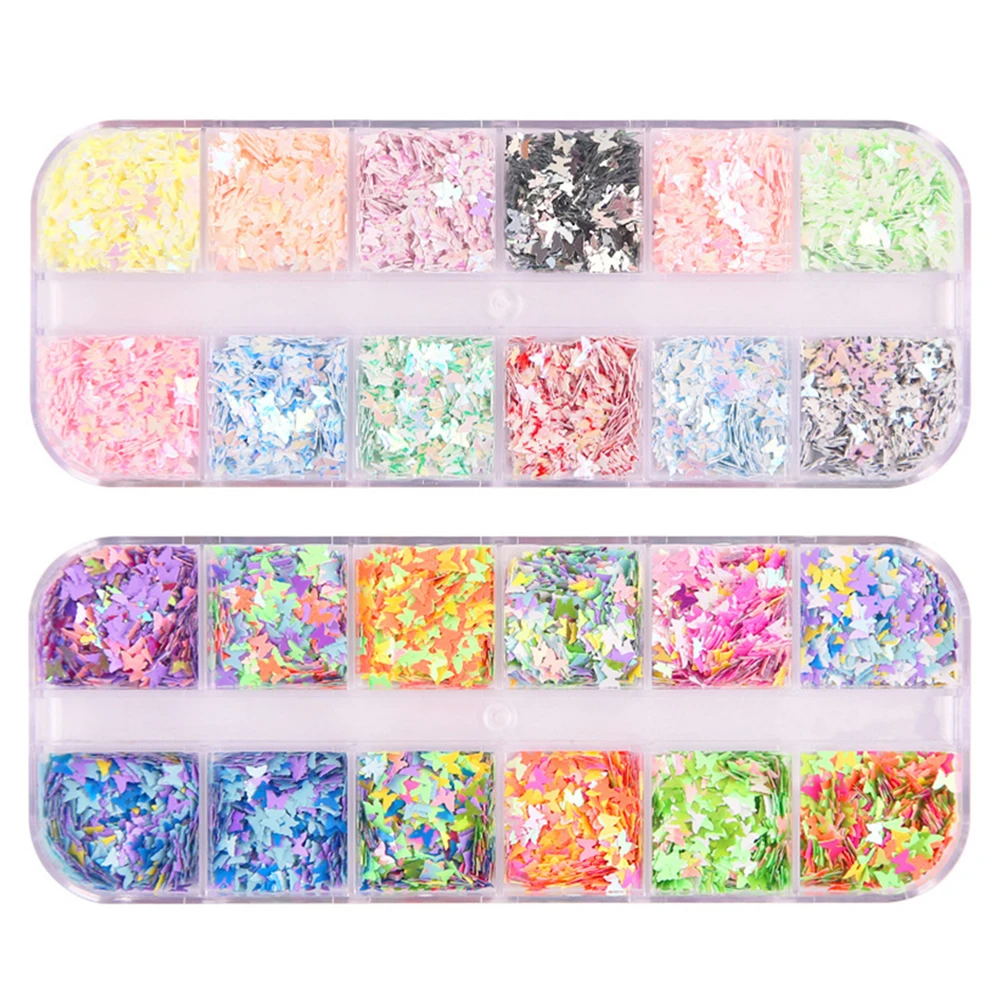 

2 Pcs Nail Art Glitter Sequins Set Shiny Colorful DIY Manicure Decor Nail Confetti Craft Supplies
