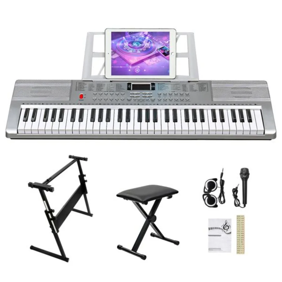 

[Do Not Sell on ] GEP110 61 Key Lighting Keyboard with Piano Stand Piano Bench Built In Speakers phone Microphone Music Rest LE