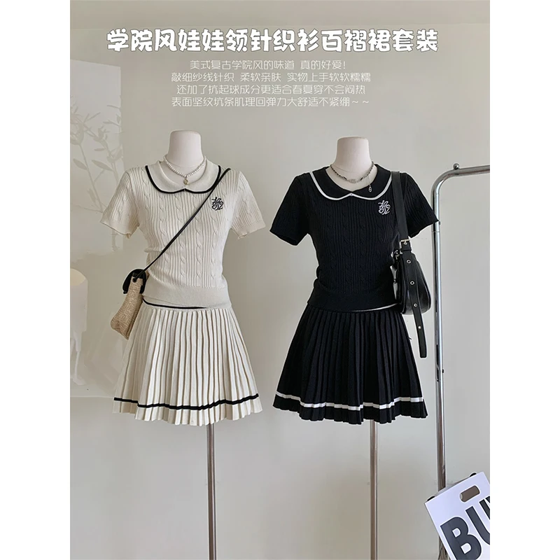 Luxury Golf Clothing Women New Two Piece Set Academic Style Knit Set Women Summer Golf Wear 2024 New Korean Golf Suit Mini Skirt