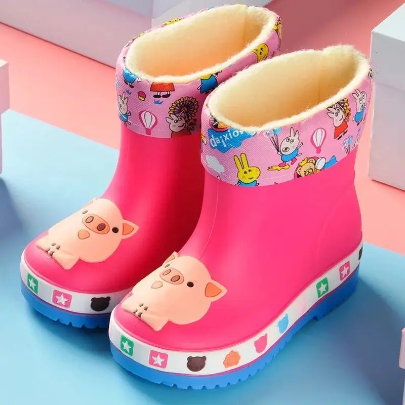 

Kids Rain Boots Waterproof Non Slip Fleece Lined Short Boots for Toddler Girls Warm Water Shoes for Children Outdoor Play