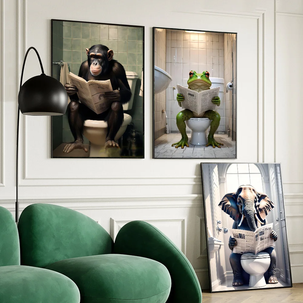 Funny Cute Animakl Cat Cow Sitting on A Toilet Bathroom DIY Sticky Poster Vintage Room Bar Cafe Decor Home Decor