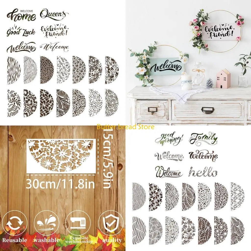 W89C Leaves Floral Drawing Stencils For Painting Handmade Door Sign Home Decoration