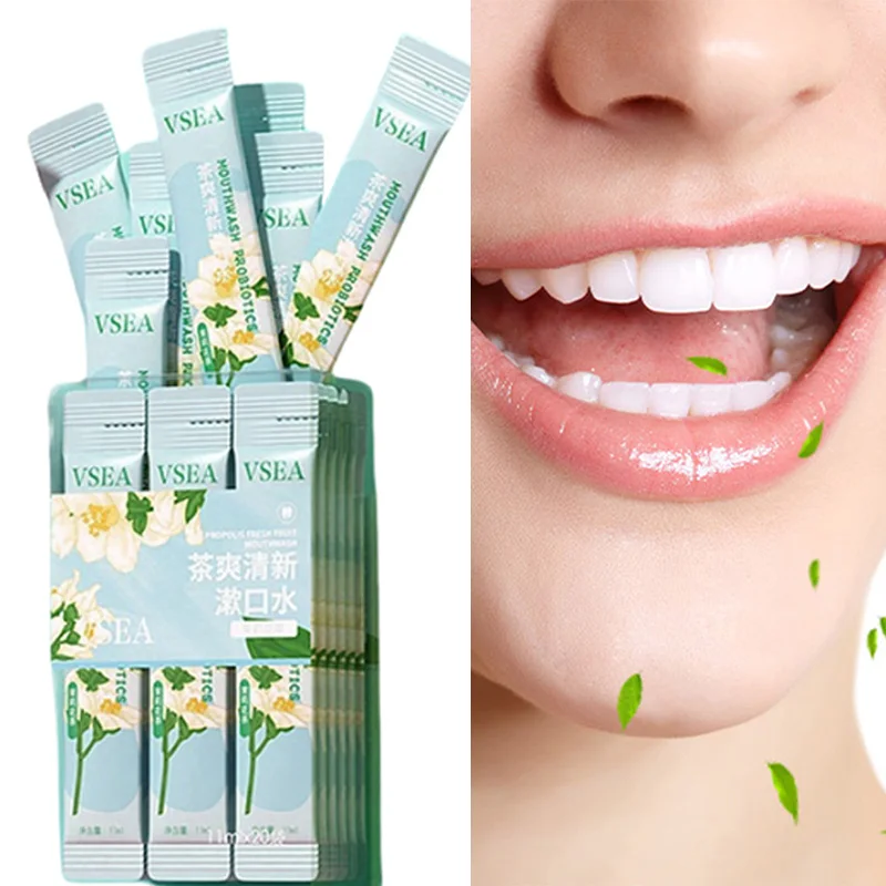 20PCS Enjuague Bucal de Té de Jazmín para Refrescar el Aliento, Empaque Individual, Enjuague Bucal Portátil