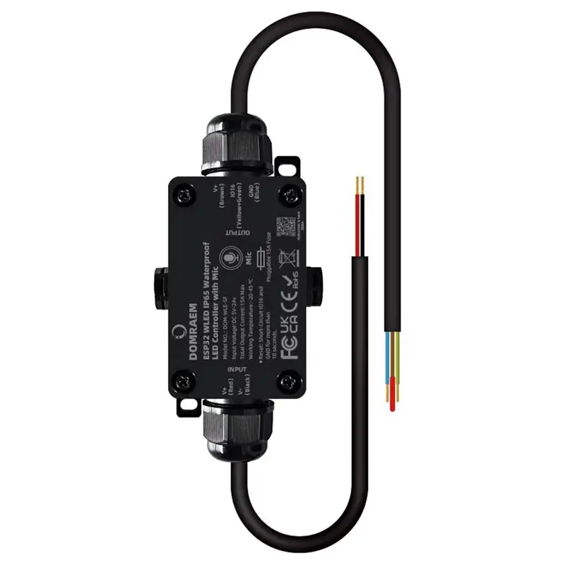 

Exquisite-DOMRAEM RGB IC Водонепроницаемый ESP32 WLED Цифровой светодиодный контроллер микрофона 15A Предохранитель RCP WS2811/05 и т. д. Пульт дистанционного управления приложением Alexa/HA/MQTT