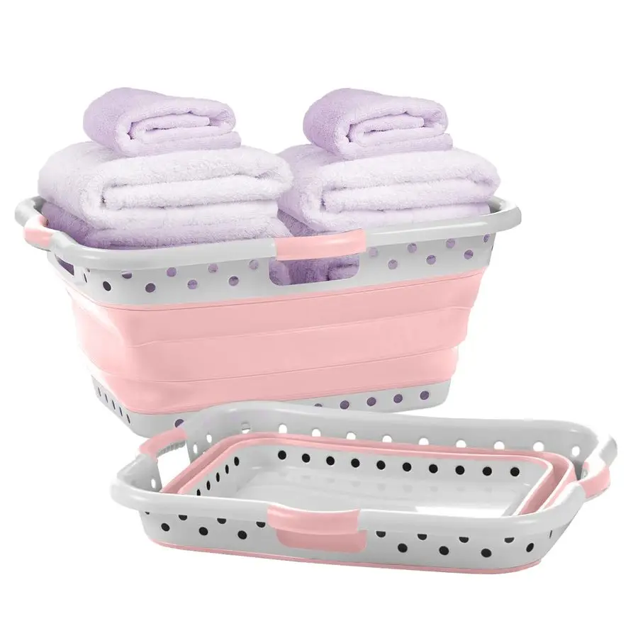 

Large 25 Slim Collapsible Plastic Laundry Basket, Space Saving Portable Pop Up Storage amp Organization Basket, 3 High When Fold