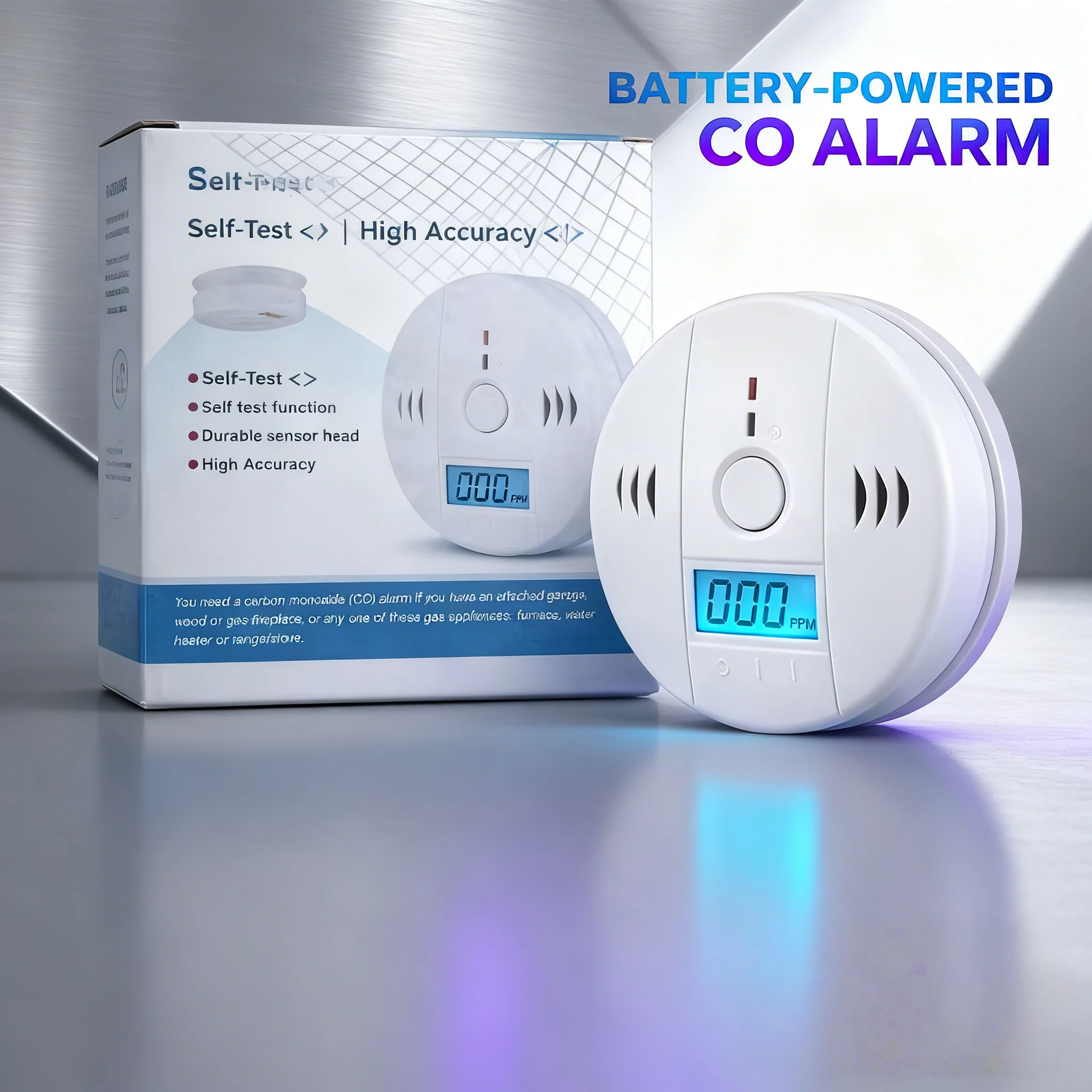 

Anti-Interference Electrochemical CO Alarm, LCD Display 85dB Battery Powered, Real-Time Carbon Monoxide Monitoring