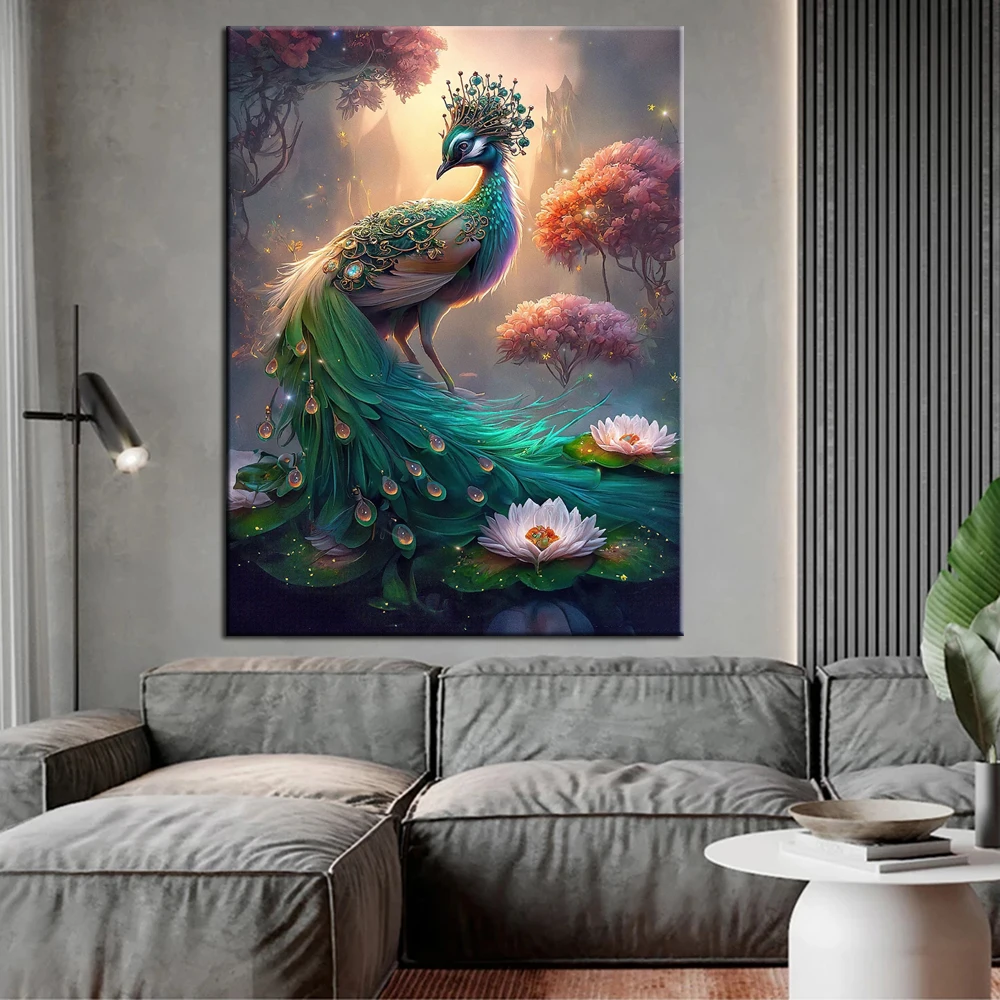 5D Diy Diamond Embroidery Peacock And Flower Diamond Painting Needleworks Cross Stitch Home Decoration j3376