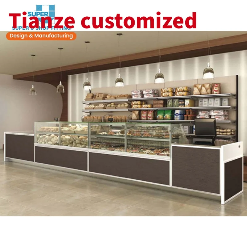 

(customized)Custom Wooden Bakery Stand Display Table Fixtures Bread