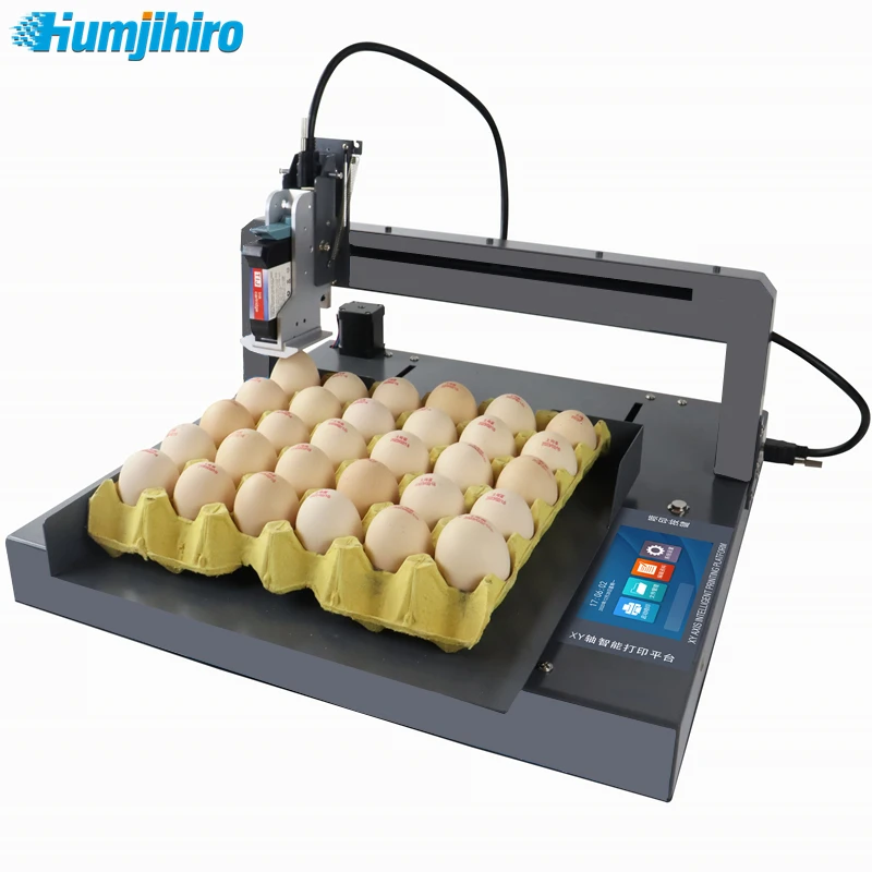 HUMJIHIRO 12.7mm Tray Type XY Axis Egg Inkjet Printer Thermal Inkjet Printer for QR Barcode Variable Date Expiry Date Number