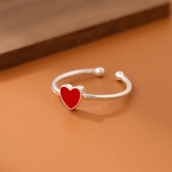 New Arrival Beautiful 925 Sterling Silver Jewelry Ring Female Creative Simple Red Enamel Love Peach Heart Opening Rings R275