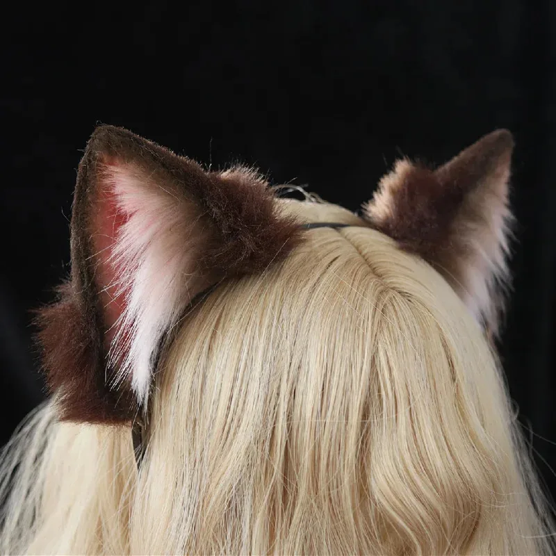 QQ 123 ใหม่หูแมวแรกลันผมห่วงหางสีน้ำตาลเครื่องแต่งกายอุปกรณ์เสริมสำหรับปาร์ตี้เกมคอสเพลย์