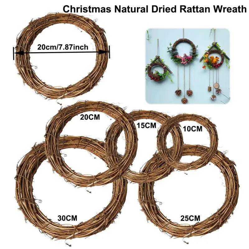 1pcs 10cm 15cm 20cm 25cm 30cm Natural Dried Rattan Wreath Xmas Garland Home Door Wall DIY Decor Gift Christmas etc ﻿