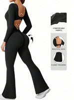 High quality solid color long sleeved compression exercise jumpsuit women's sportswear bell bottom pants sexy push up yoga set