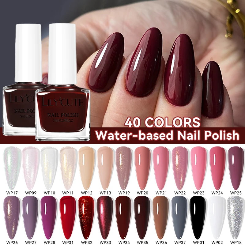 LILYCUTE 7ml Dark Red Nail Polish Water-based Colorful Glitter Sequins Air Dry No Need Cure Nail Art Supplies Gorgeous Color