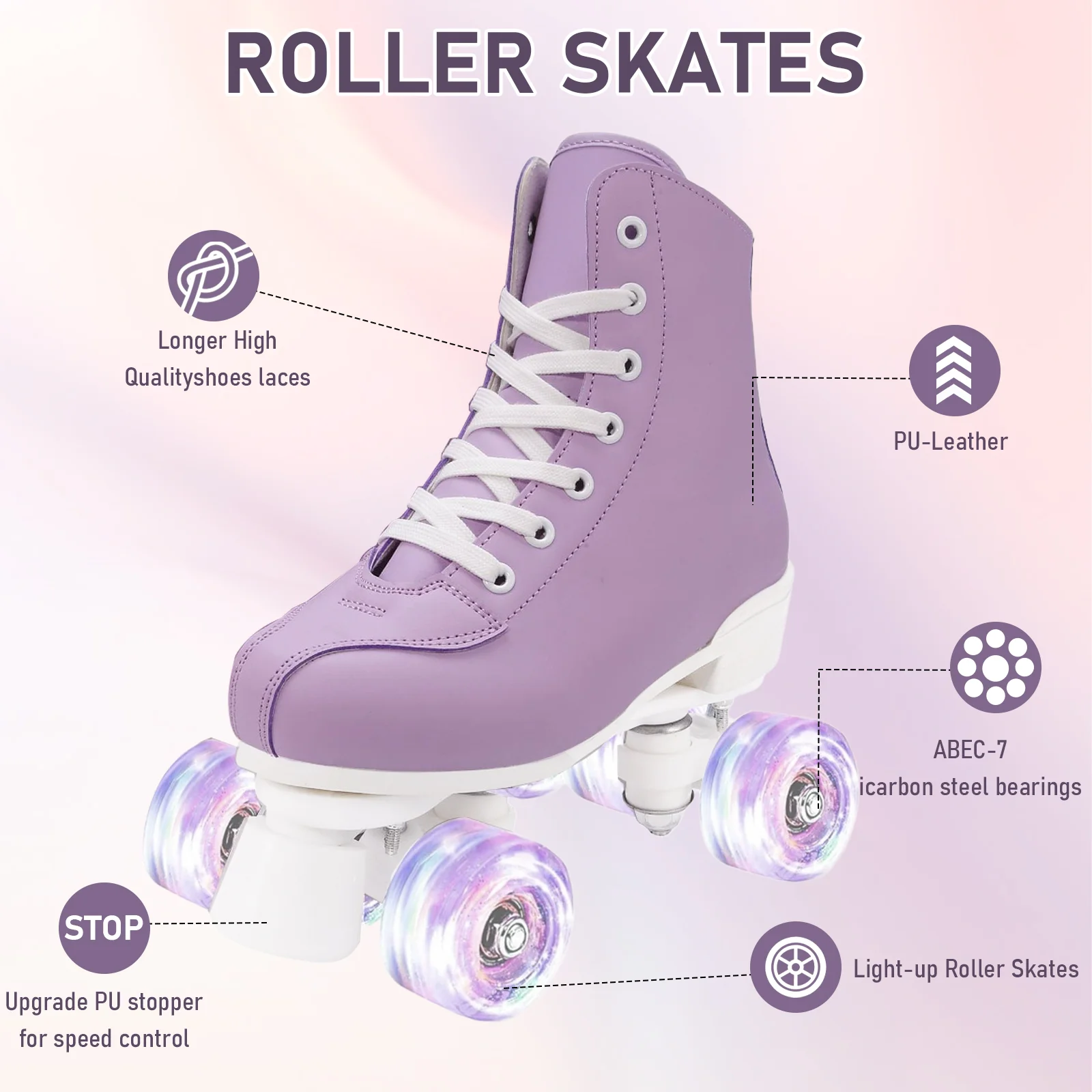 pink purple women Kids Double Row Roller Skates Pink Purple Leather Breathable 4 wheel Sliding Skating Sneakers size 31 32 33 34