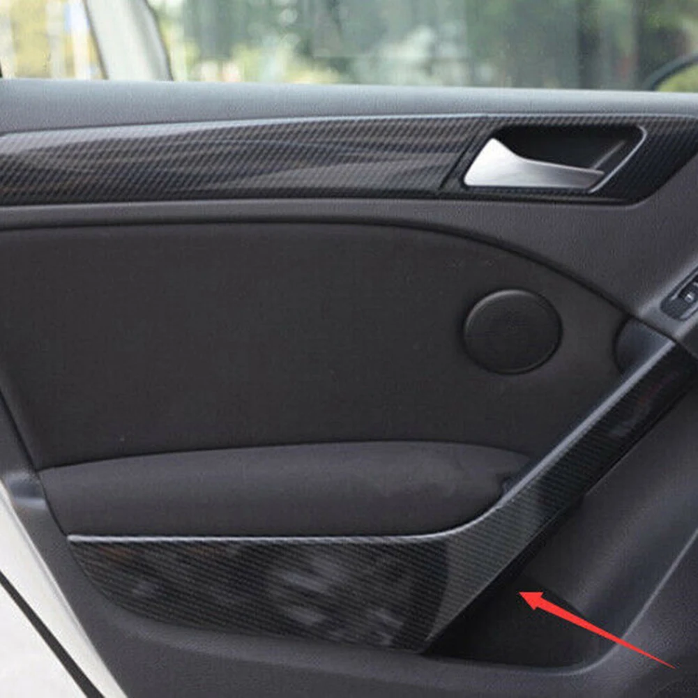 

ABHY-Carbon Fiber Car Interior Door Armrest Pull Handle Strip Cover Trim For Golf 6 MK6 -2008-2012 Accessories