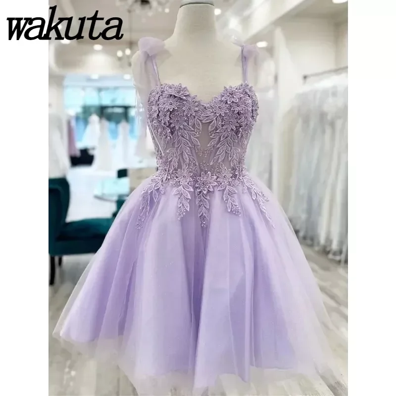 

Wakuta Sweetheart Lace Applique Cocktail Vestidos Elegant Hook Flower Formal Party Evening Dresses Graduation Ceremony Gowns