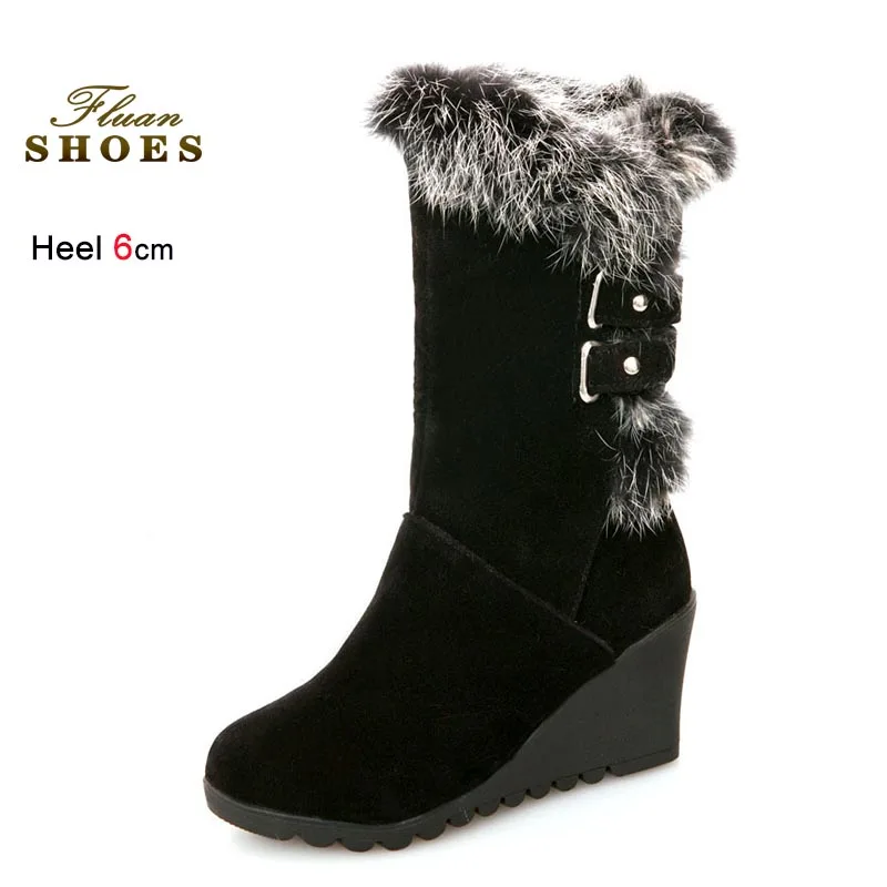 

2025 Wedge Heels Cotton Boots Fashion 6cm High Heels Women Mid-calf Boots Winter Thick Plush Warm Short Boots Lady Long Boots