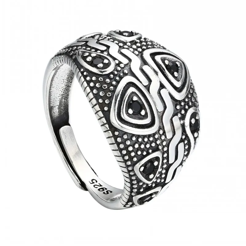 BOCAI S925 Sterling Silver Ring for Men Women Antuque Finish Abstract Pattern Inlaid Zircon Fashion Fine Jewelry Wholesale