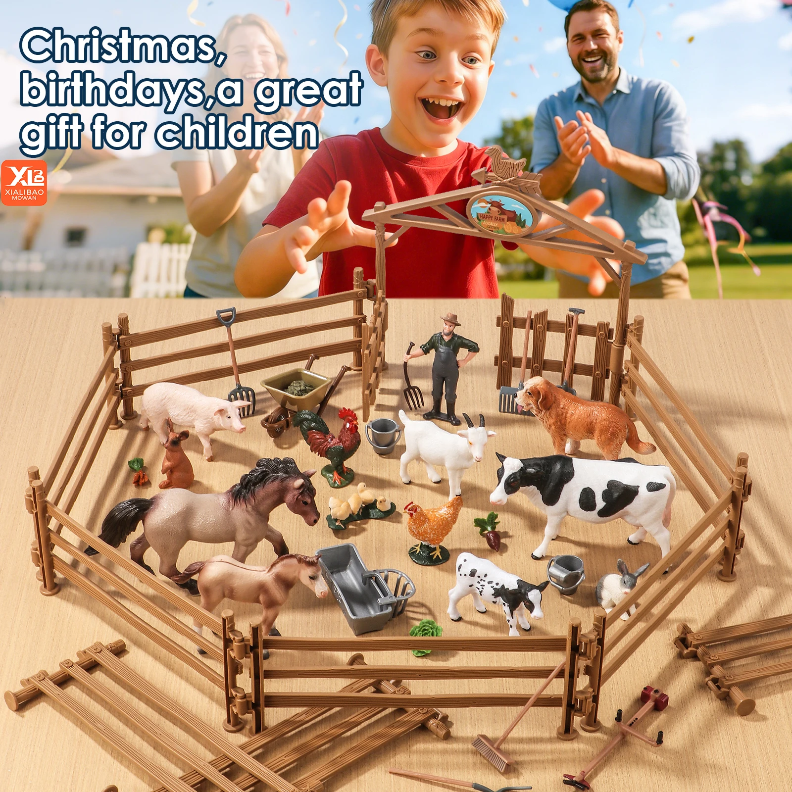 39PCS Cow Toys Set for Kids, Solid Realistic Farm Fence Playset Barn Toys for Kid, Horse Stable Animals Figurine Cute Toy Gift