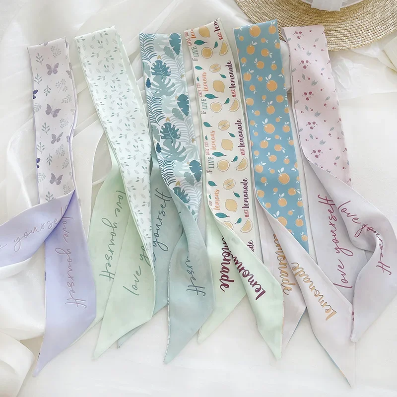 Fresh summer double-sided letter scarf hair band dual-purpose fruit narrow streamer tie bag hair tie scarf