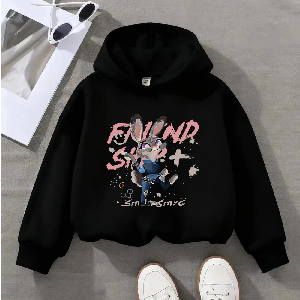 سويت شيرت نسائي بقلنسوة مطبوع عليه ضابط شرطة أرنب كارتوني من ديزني كاجوال بأكمام طويلة للمراهقين