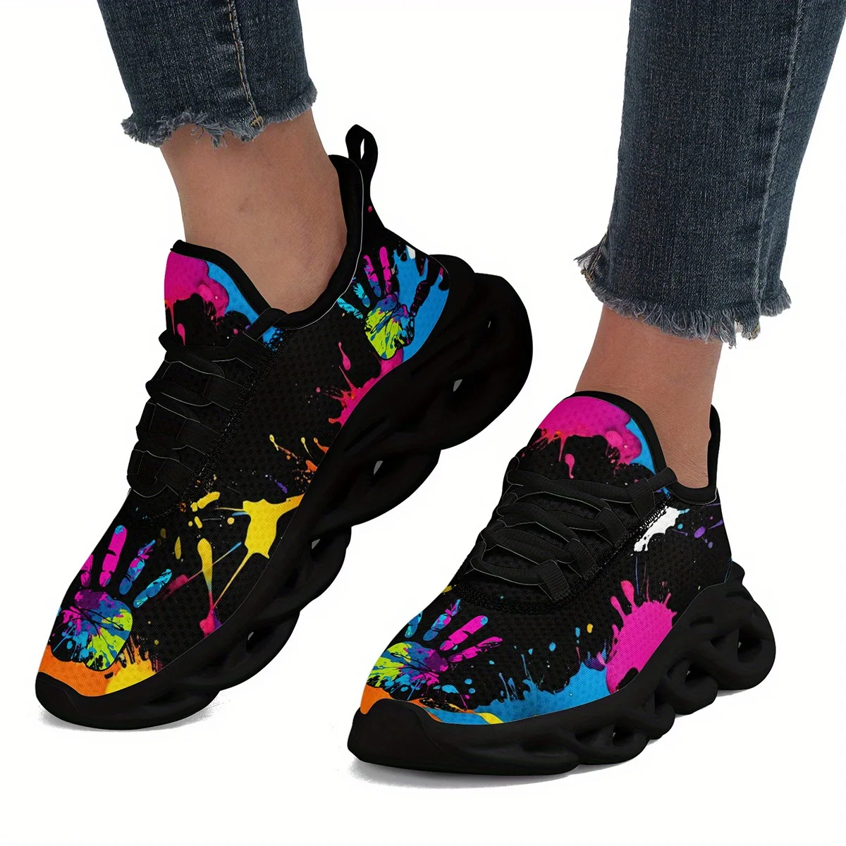 Customization Women's Lightweight Breathable Sneakers With Color Design - Low-Top Round Toe Casual Trainers, Cushioned Sole
