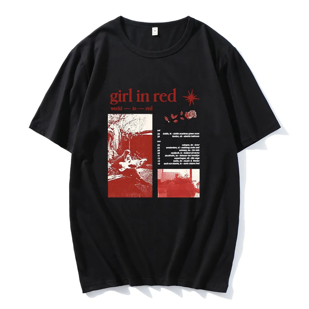 Camiseta feminina de algodão com decote em O, cantora em vermelho, camiseta confortável, streetwear Hip Hop, alta qualidade, casual, verão