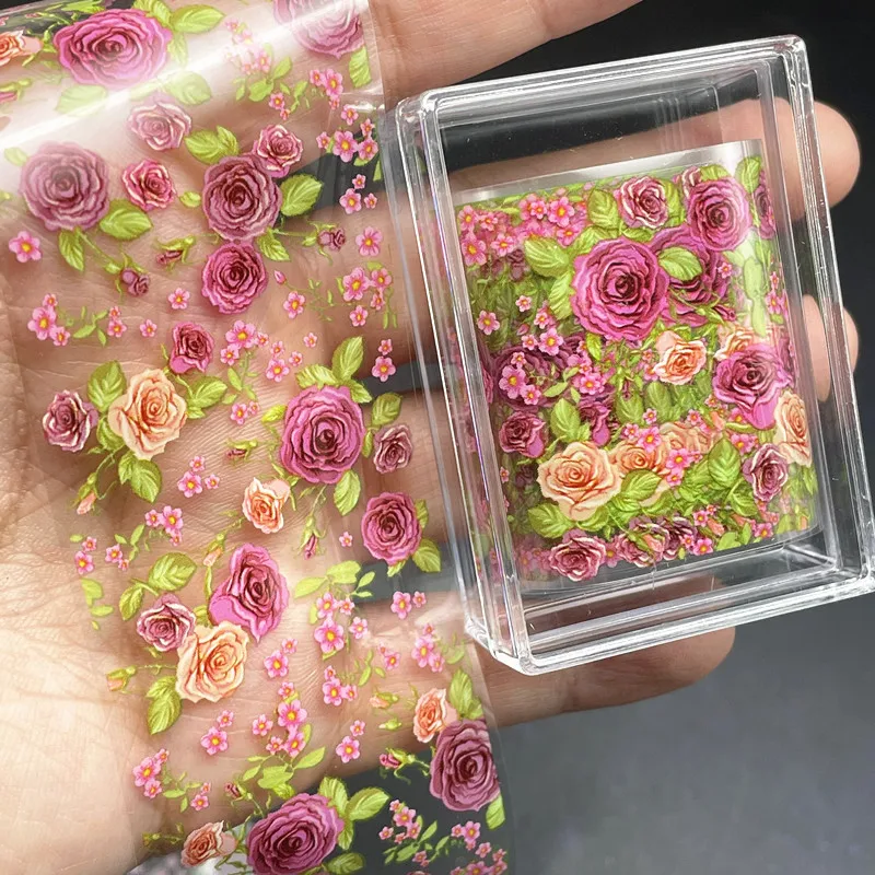 1Pc 100cm Flower Nail Foils for Transfer Paper Floral Stickers Colorful Nails Wraps Tulip Purple Nail Art Decorations
