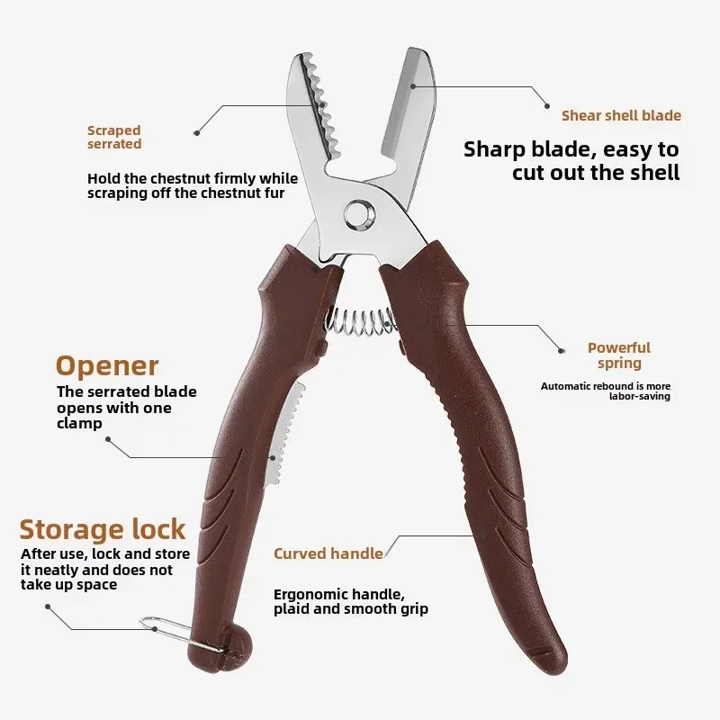 Creative Chestnut Clip Stainless Steel Walnut Clip Multi-functional Sheller Chestnut Peanut Opener Kitchen Tools Cutter Gadgets