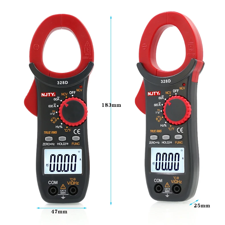 NJTY 328D AC/DC pinza amperometrica digitale multimetro ad alta precisione pinza amperometro misuratore di capacità di temperatura